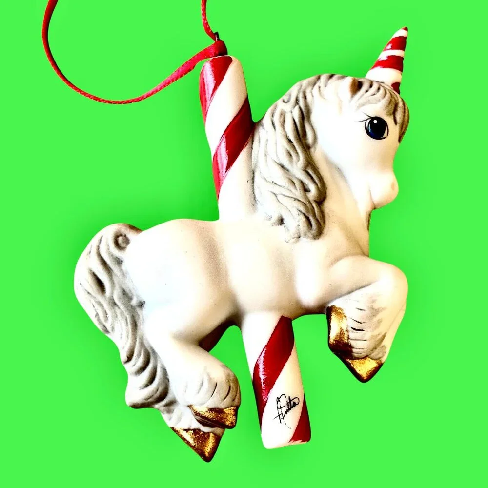 Hallmark Merry Go Round Unicorn Porcelain Christmas Keepsake Ornament 1989